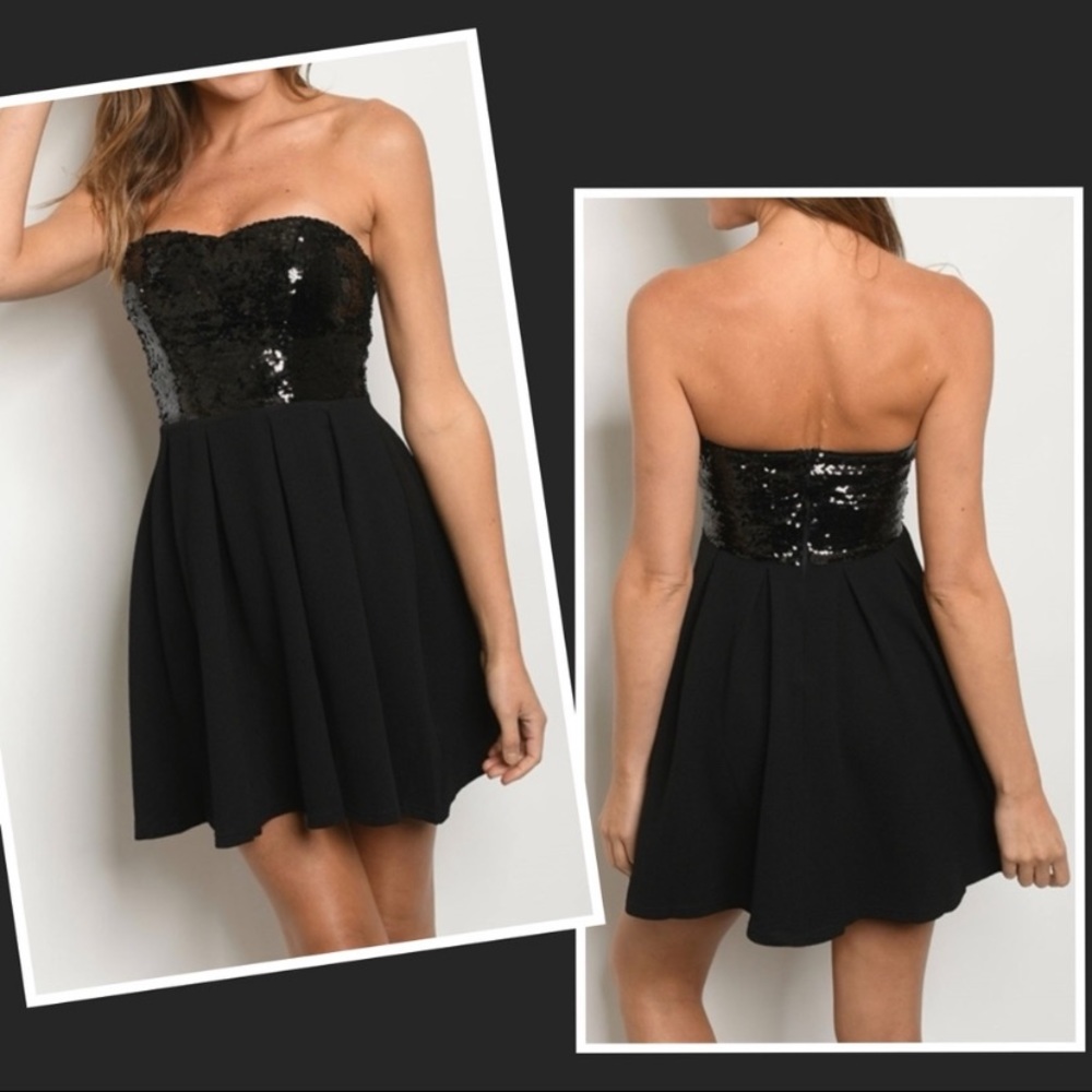 ✨SPARKLING BLACK ✨GLITZ GLAM ACTION✨SEQUIN TOP DRESS WITH‎ BUILT IN BRA SLIP✨NEW